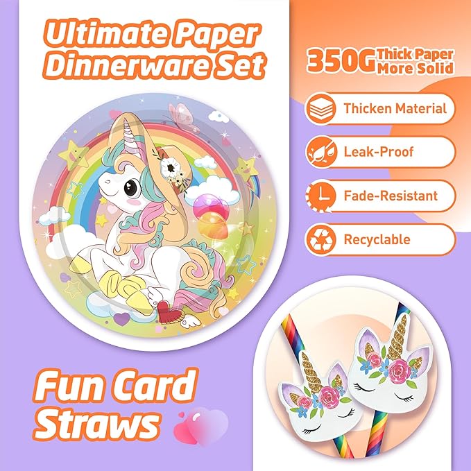 146Pcs Unicorn Plates and Napkins Party Supplies Includes Plates