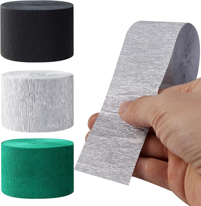 Black Green Silver Party-Decorations Streamers - 9 Rolls Graduation