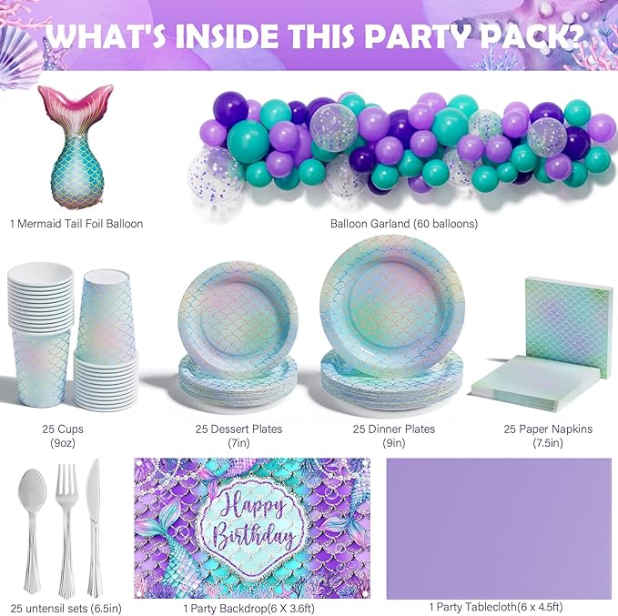 Mermaid Birthday Decorations 242 PCS Girs Party Supplies &