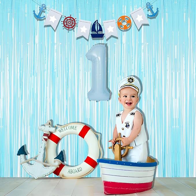BRAVESHINE Fringe Curtains Backdrop - 2Pcs Pastel Blue Party