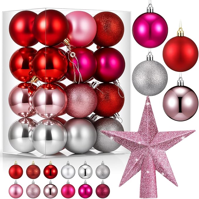 RoundFunny 25 Pcs Mini Valentine's Balls Ornaments Set Valentine's