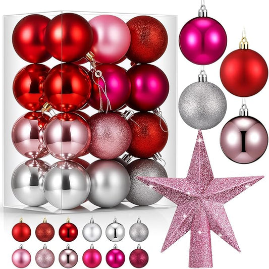 RoundFunny 25 Pcs Mini Valentine's Balls Ornaments Set Valentine's