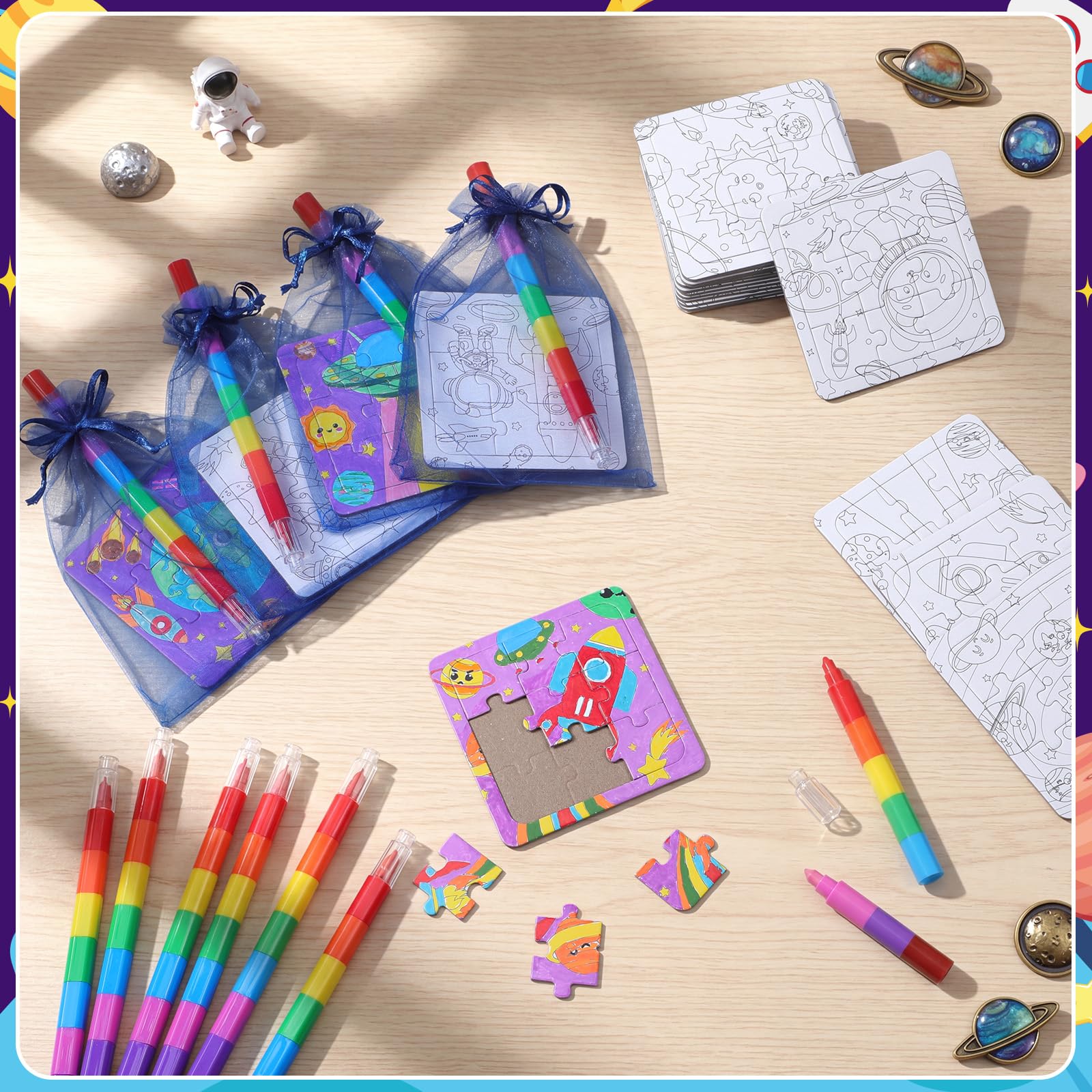 24 Pcs Space Puzzles Color Your Own Puzzles Astronaut Planet
