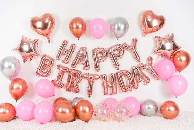Rose Gold Birthday Decorations for Women Girls Rose Gold Pink Silver