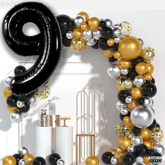 KatchOn, Giant Black Number 9 Balloon - 40 Inch | Foil 9 Birthday