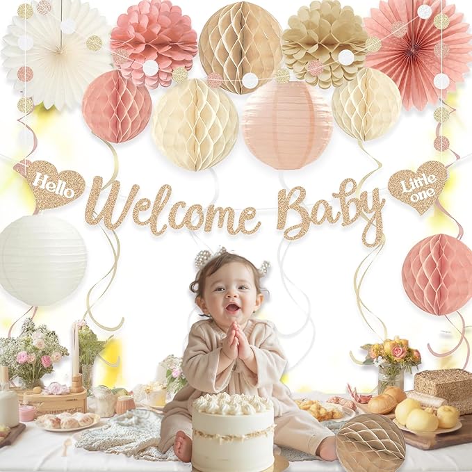 Boho Baby Shower Decorations for Girl Pre Strung Welcome Baby Banner
