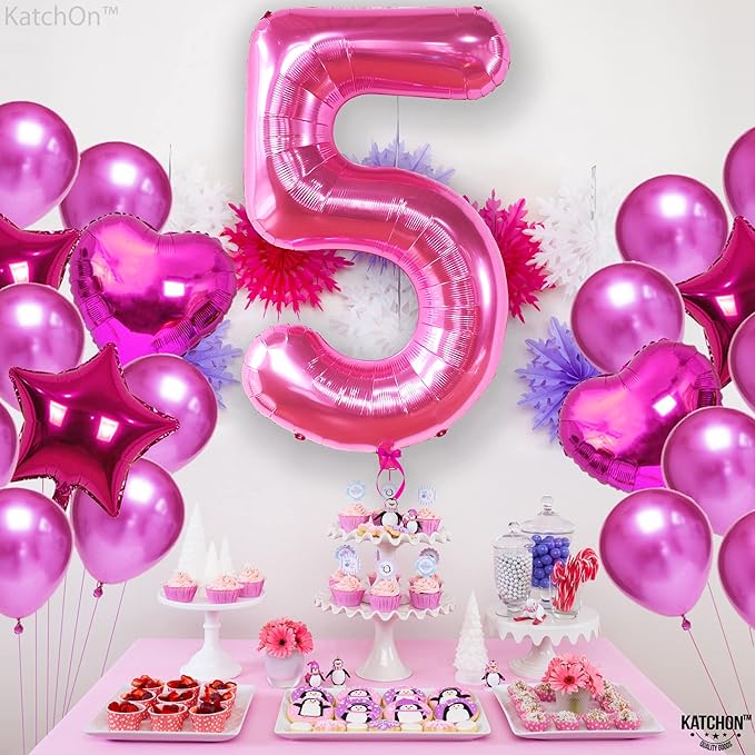 KatchOn, Giant Hot Pink 5 Balloon Number - 40 Inch | 5th Birthday