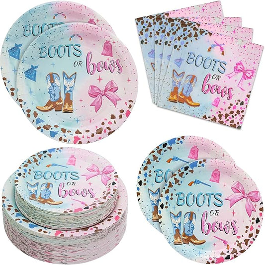 180Pcs Boots Bows Gender Reveal Birthday Party Supplies Serves 60
