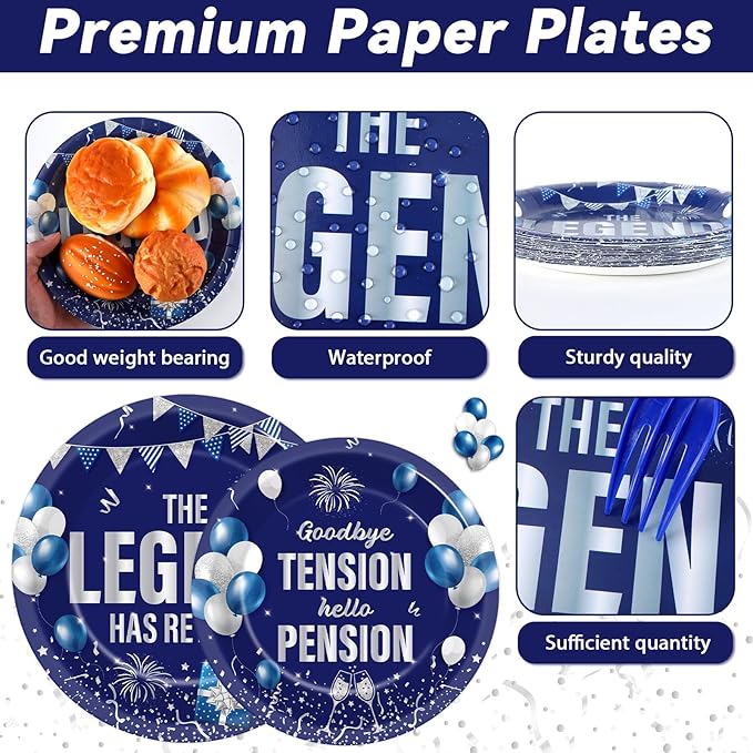 100PCS Retirement Party Supplies The Legend Has Retired Paper Plates
