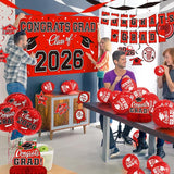 Red Themed 2026 Graduation Decorations Set Congrats Grad Banner