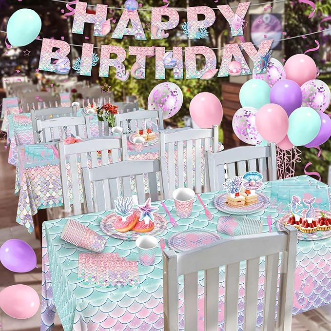 Mermaid Birthday Decorations 147Pcs Mermaid Party Supplies Serves 24