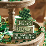 4 Pcs St Patrick's Day Table Wooden Signs Hug Shamrocks Table