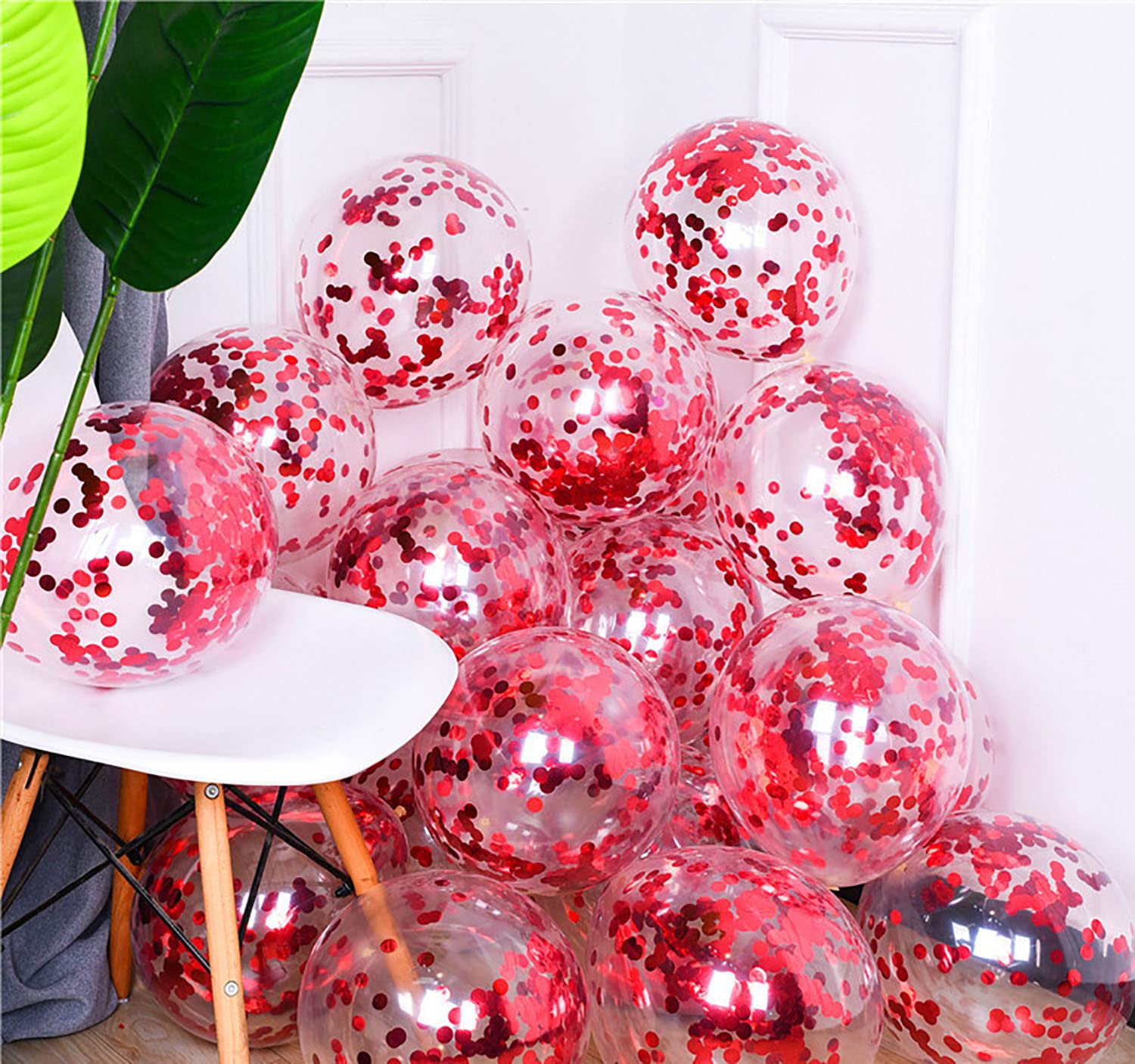 50pcs Red Foil Confetti Balloons,12 inch Latex Balloon with Red