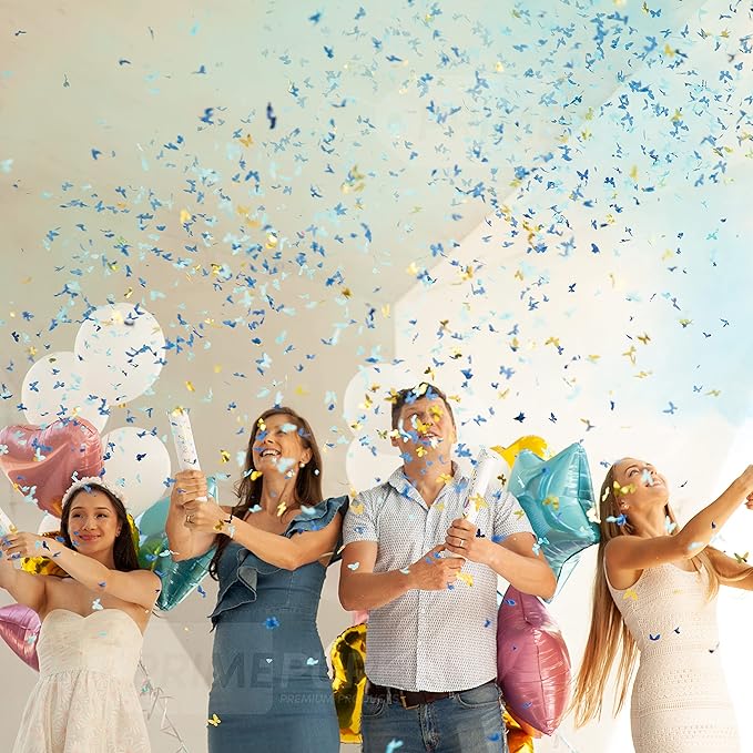 PrimePure Gender Reveal Confetti Cannon - Butterfly Confetti Popper &