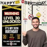 30th Birthday Decorations Men Women Caution Logo Level 30 Unlocked