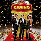 3 Pcs Casino Night Porch Sign Banner with Fringe Backdrop Curtains