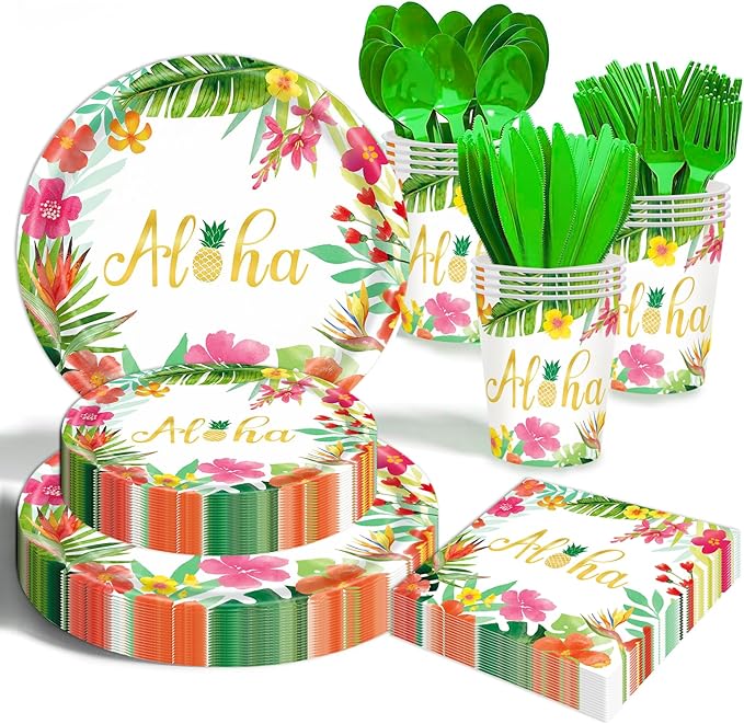 Hawaiian Luau Party Decorations Supplies 175 PCS Aloha Tropical