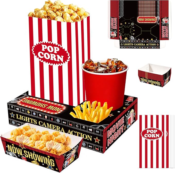 48PCS Movie Night Party Supplies 24 Snack Boxes 12 Food Trays 12