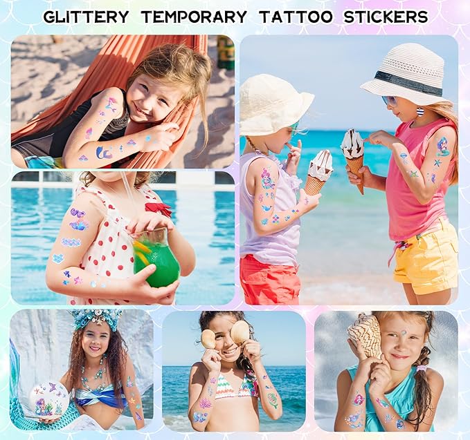 Ozepao Glitter Temporary Tattoo for Girls, 12 Sheets Mermaid Unicorn