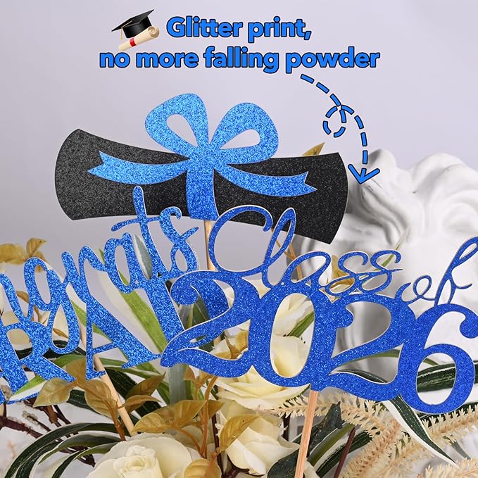 Graduation Decorations 2026, 20 PCS Sparkling Black and Blue