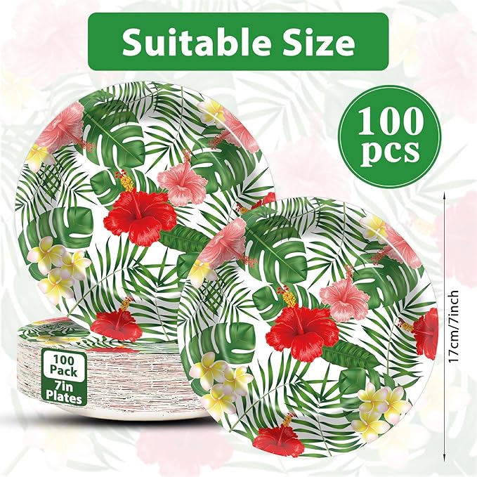 100pcs 7inch Aloha Floral Plates Hawaiian Luau Party Supplies
