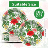 100pcs 7inch Aloha Floral Plates Hawaiian Luau Party Supplies