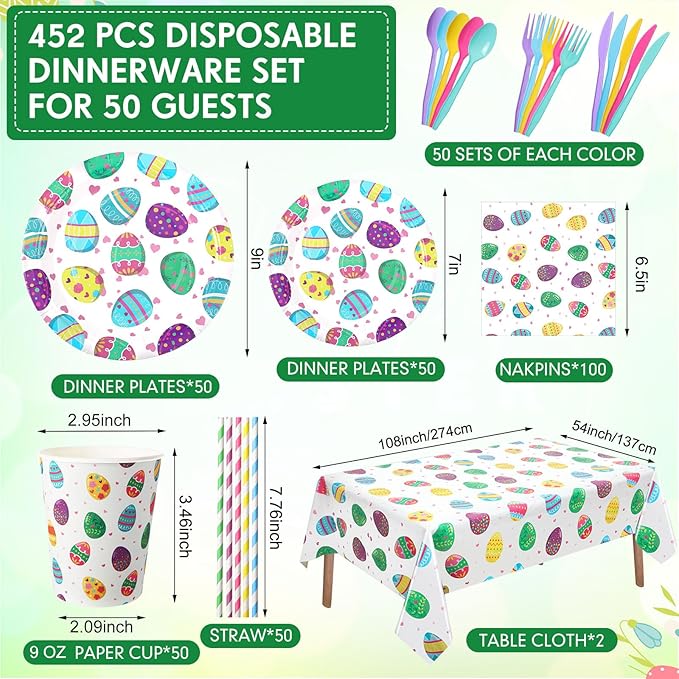 452 Pcs Easter Party Supplies for 50 Colorful Easter Egg Paper