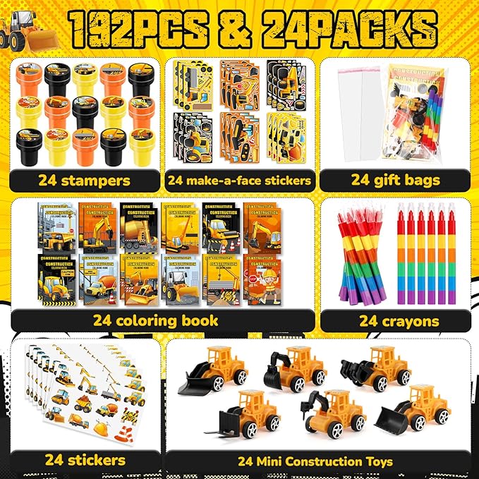 168Pcs Construction Party Favors Excavator Theme Coloring Books