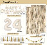 24th Birthday Decorations for Women, White and Gold 24 Boho Birthday
