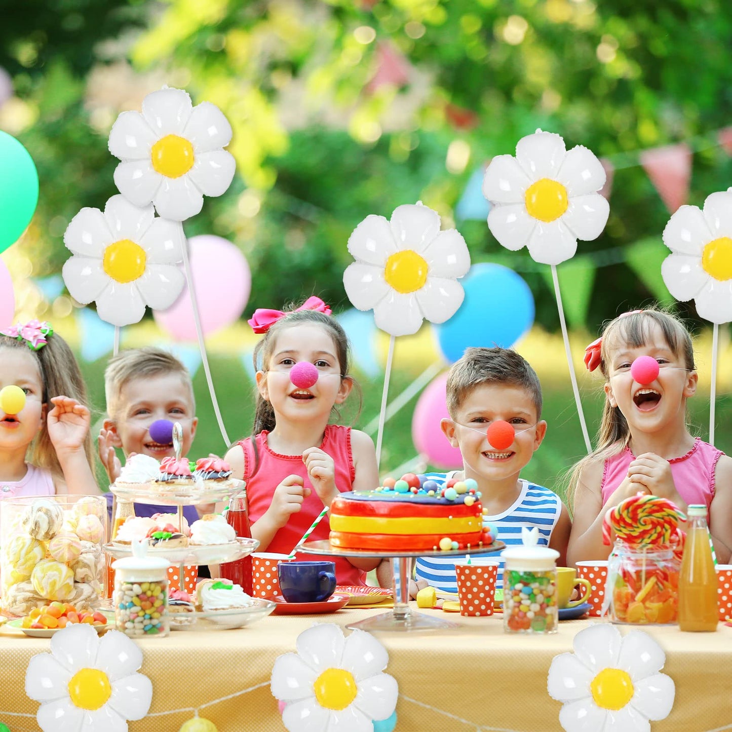 Sotiff 21 Pcs Flower Balloons Daisies Balloons White Groovy Flowe Whit