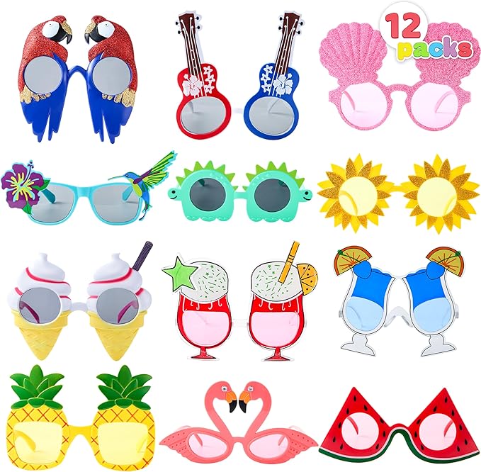 12 Pcs Hawaiian Luau Party Sunglasses Summer Pool Party Decorations