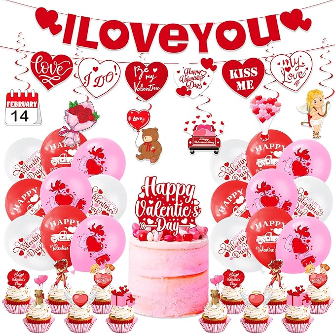 39 Pcs Valentine's Day Decorations Kit I LOVE YOU Banner with