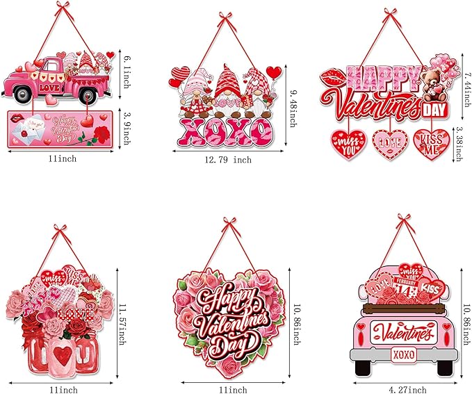 Pink Red Valentines Day Front Porch Door Hanger Decor 6pcs Love