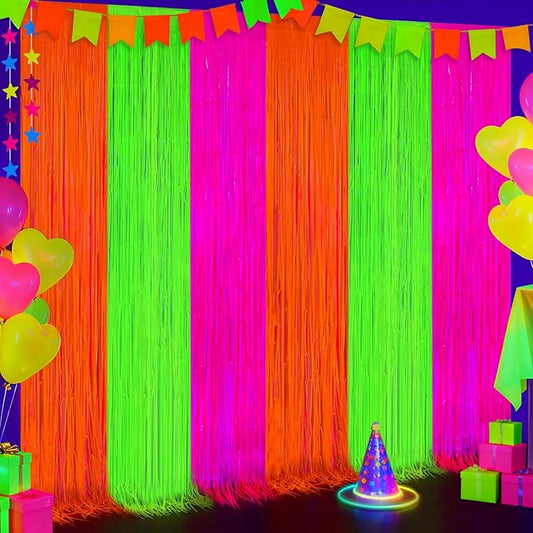 2 Pack Glow in The Dark Party Curtains Streamers, Neon Party