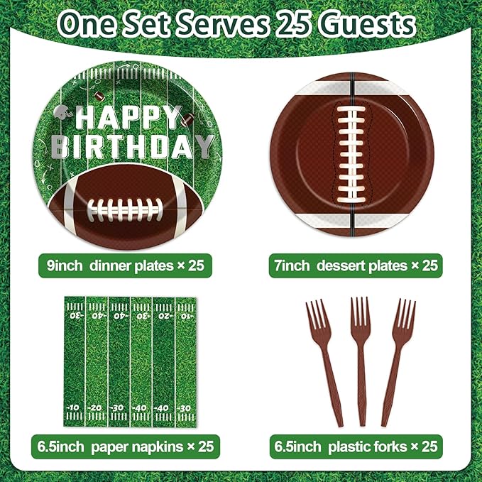100 Pcs Football Party Supplies Set Football Birthday Plates and