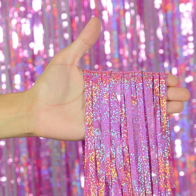 Melsan Pink Foil Fringe Curtain Easter Decorations for Home – 3 Pack