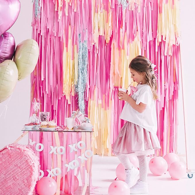 PartyWoo Pink Crepe Paper Streamers 4 Rolls 328 ft Pack of Dark Light