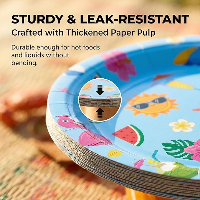 80PCS Summer Beach Paper Plates 40pcs 9 in 40pcs 7 in Birthday Party