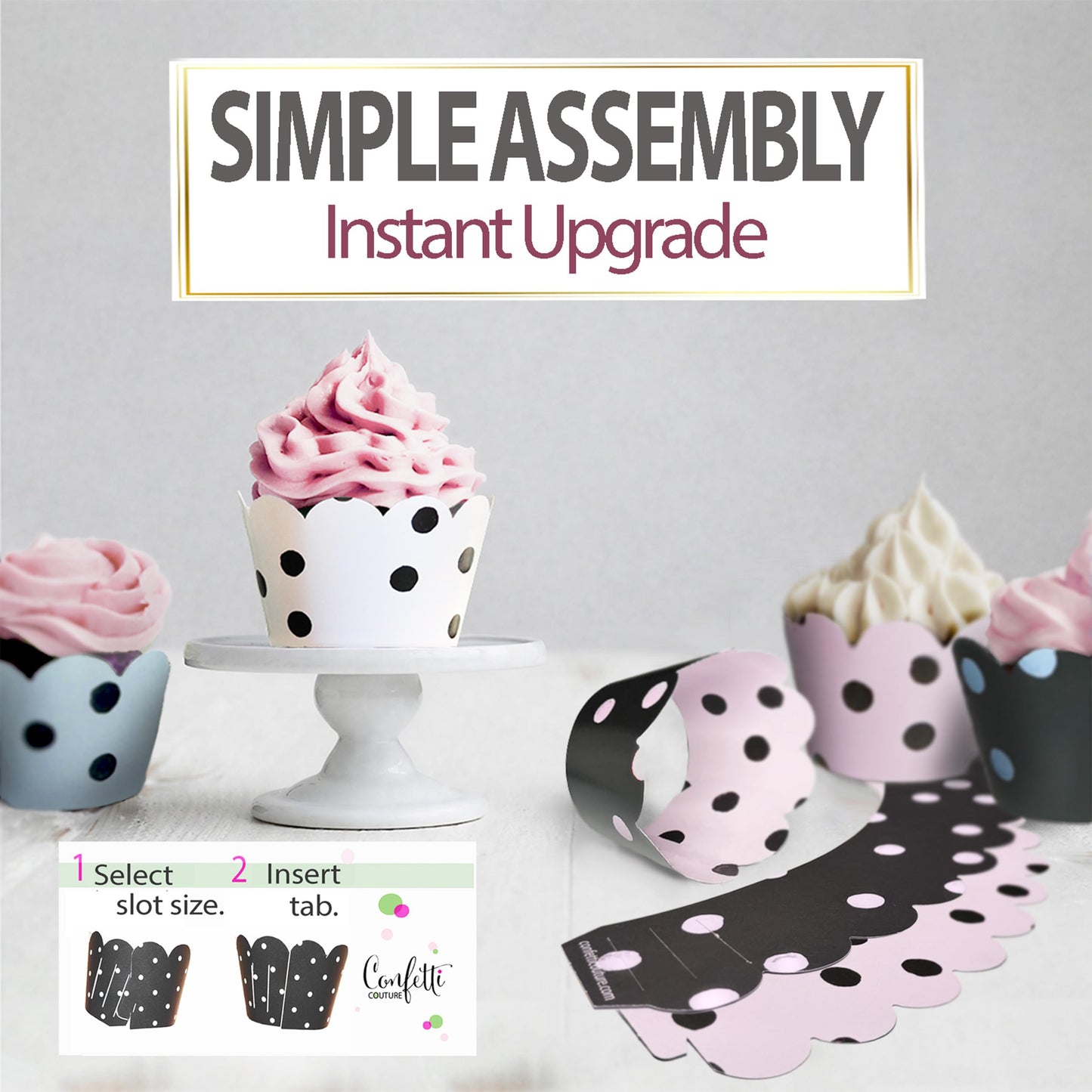 Cupcake Wrappers - Pink & Black Dot Wedding, She Said Yes Bridal, Baby