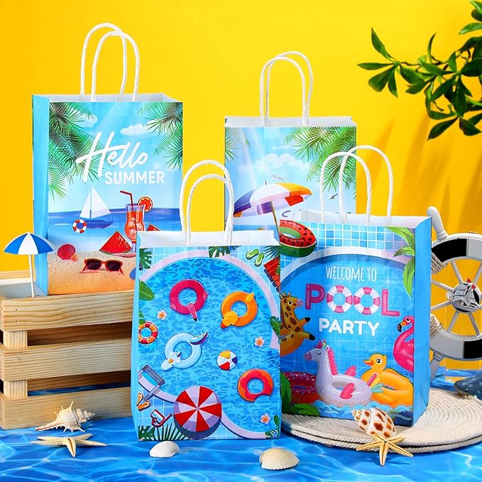 24 Pieces Summer Pool Party Favors Bags Beach Gift Goodie Paper Bags