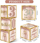 3Pcs 30th Birthday Decorations Boxes for Women Pink Rose Gold 30th
