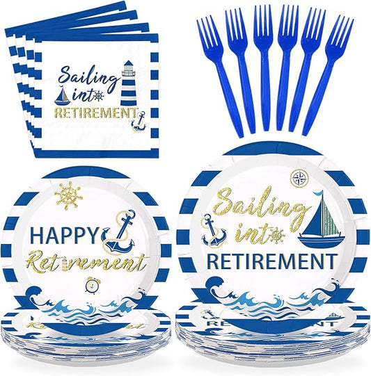 96Pcs Nautical Retirement Decorations Sailing into Retirement Plates