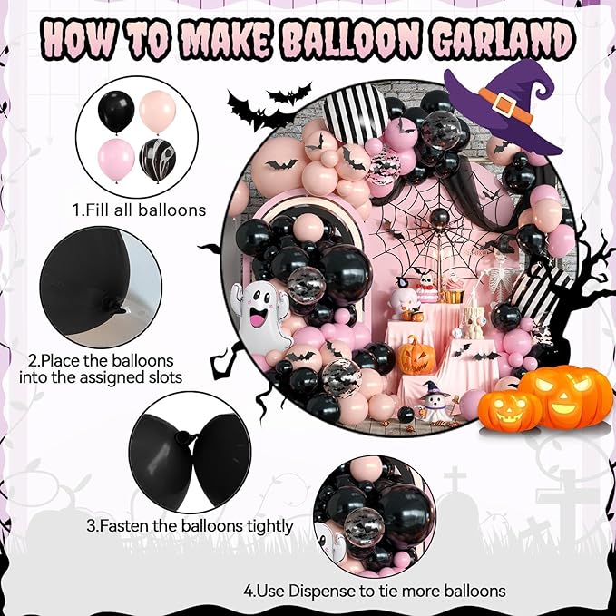 Halloween Balloon Arch Garland Kit Black Pink Macaron Orange Black