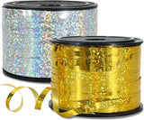 BEISHIDA 2 Pack 100 Yards Gold Silver Glitter Ribbon Balloon String
