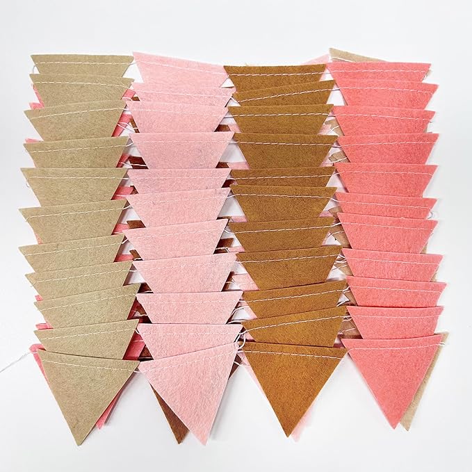 Boho Party Decorations Brown Blush Pink Felt Hanging Triangle Mini