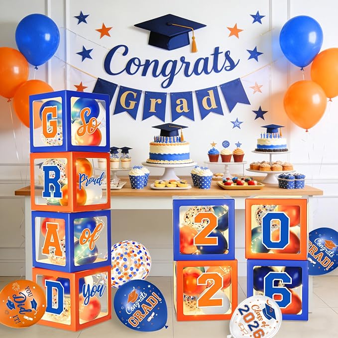 Graduation Decorations Class of 2026 - Orange and Blue Graduation