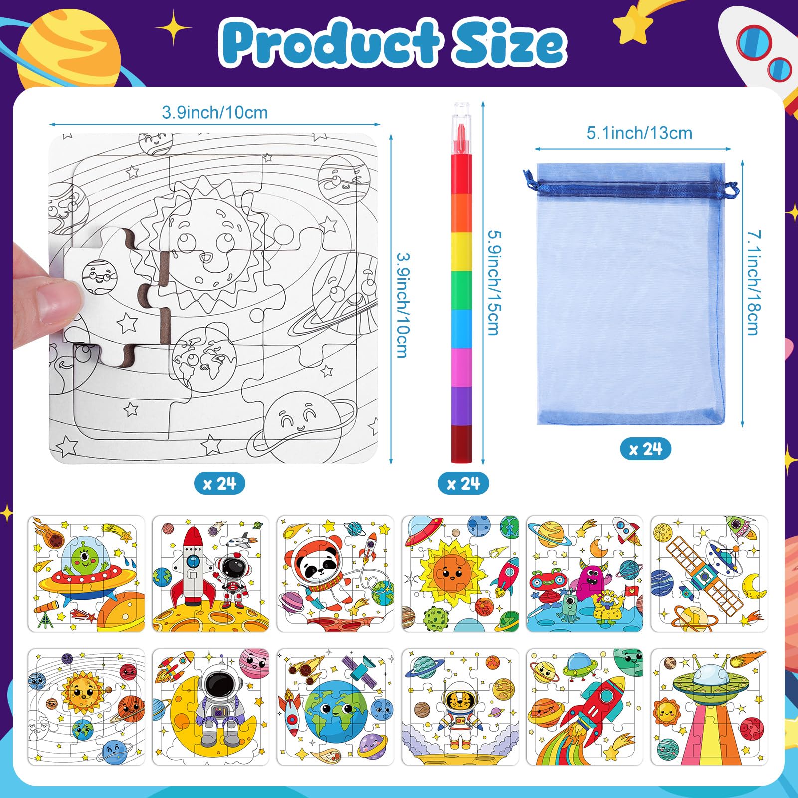 24 Pcs Space Puzzles Color Your Own Puzzles Astronaut Planet