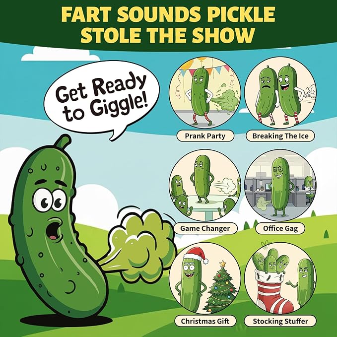 Fart Sounds Pickle - 30+ Unique Farts, Farting Cucumber Toy - Funny