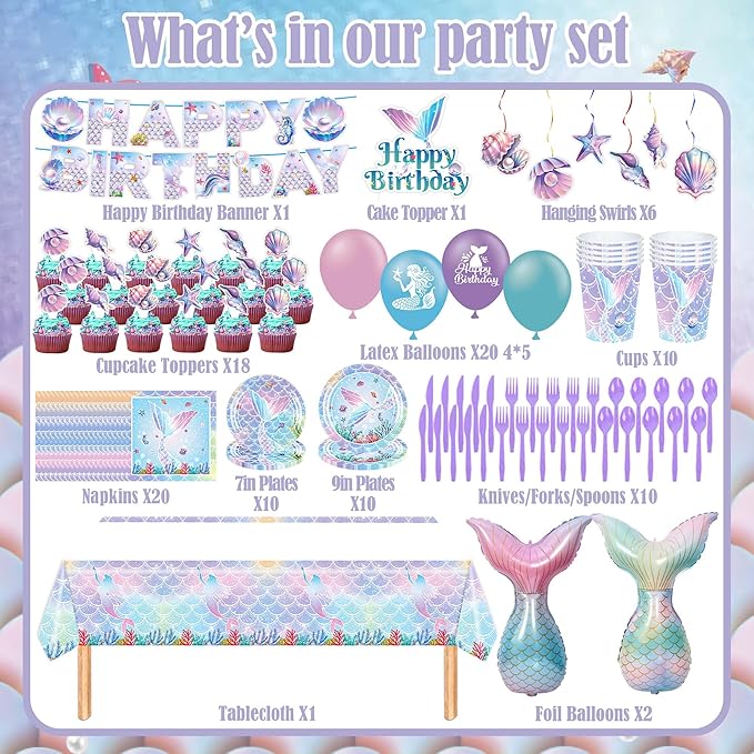 Mermaid Birthday Decorations Party Supplies Include Plates Napkins