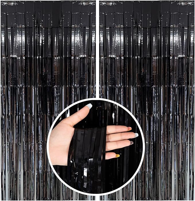 Black Party Streamers Foil Fringe Backdrop Curtains Tinsel Streamers
